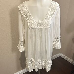 Cute Options White Boho Cotton Tunic / Mini Dress – Size M